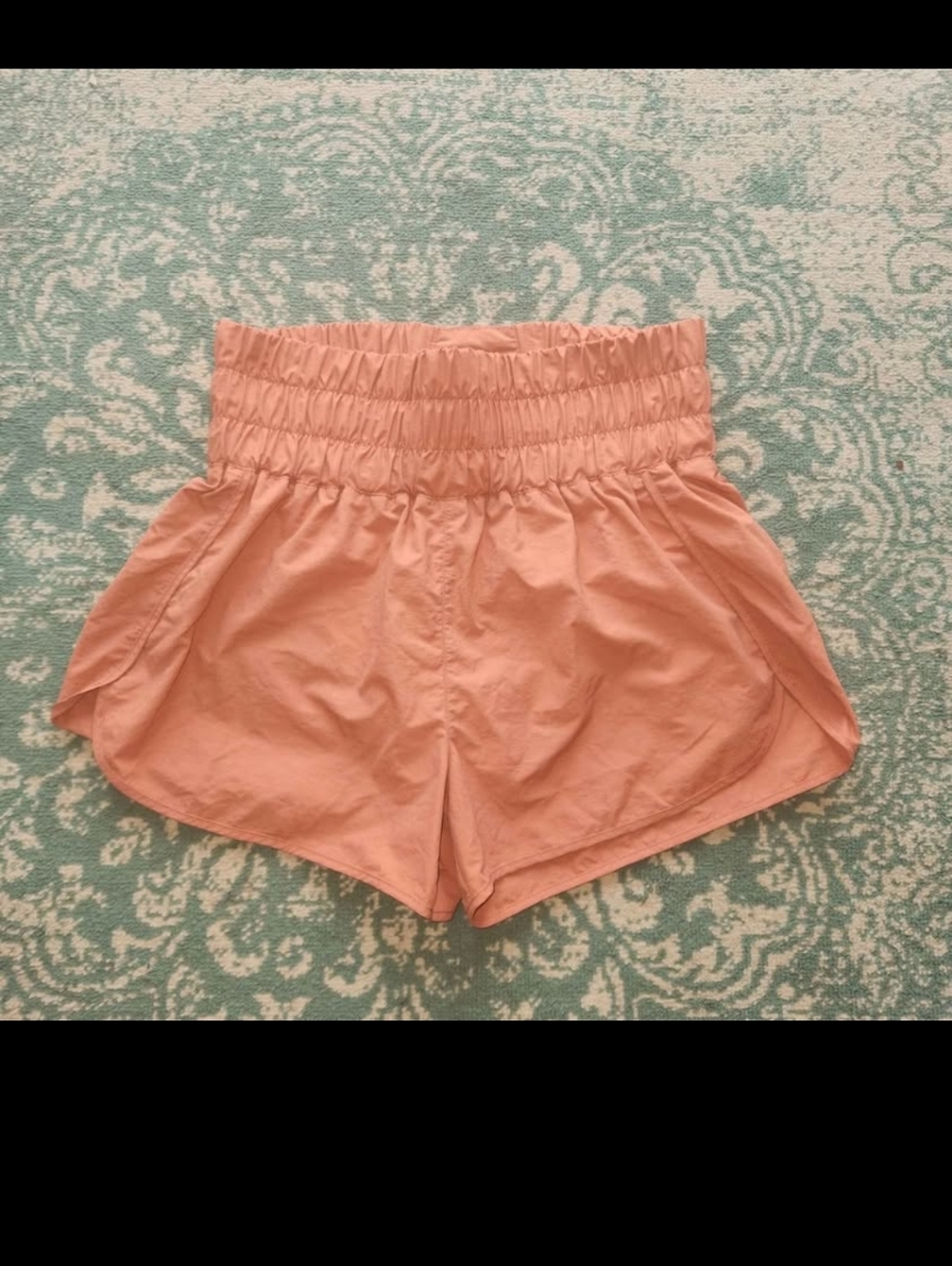 Zenana High-Waist Smocked Athletic Shorts - Peach Womens Large